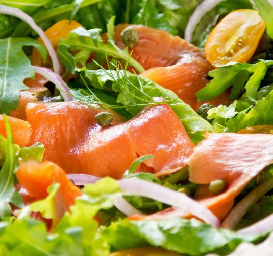 Smoked salmon salad with sour cream dressing