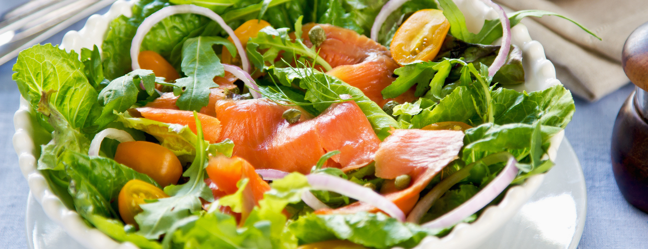Smoked salmon salad with sour cream dressing