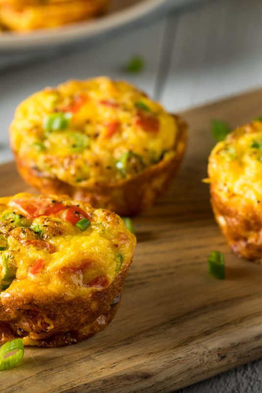 Homemade Healthy Breakfast Egg Muffins with Chives and Tomato