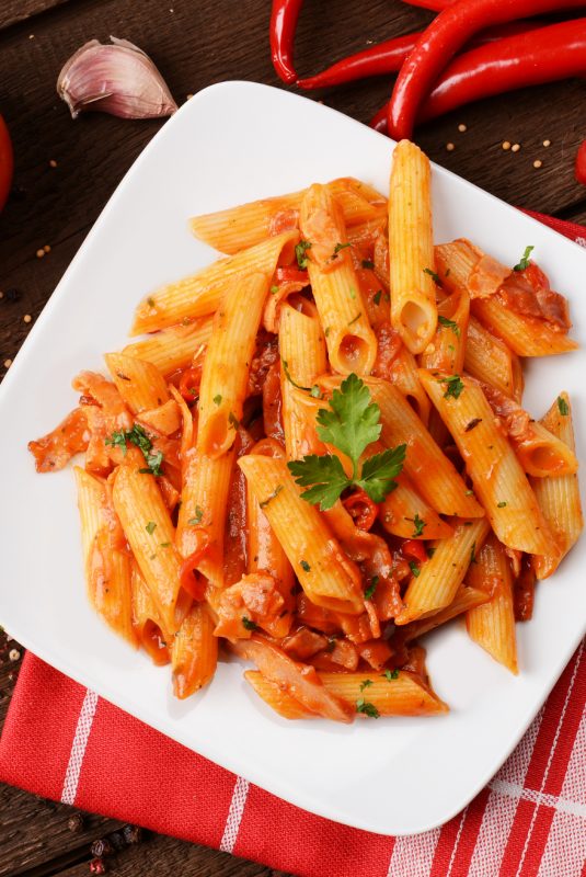 Penne pasta with chili sauce arrabiata