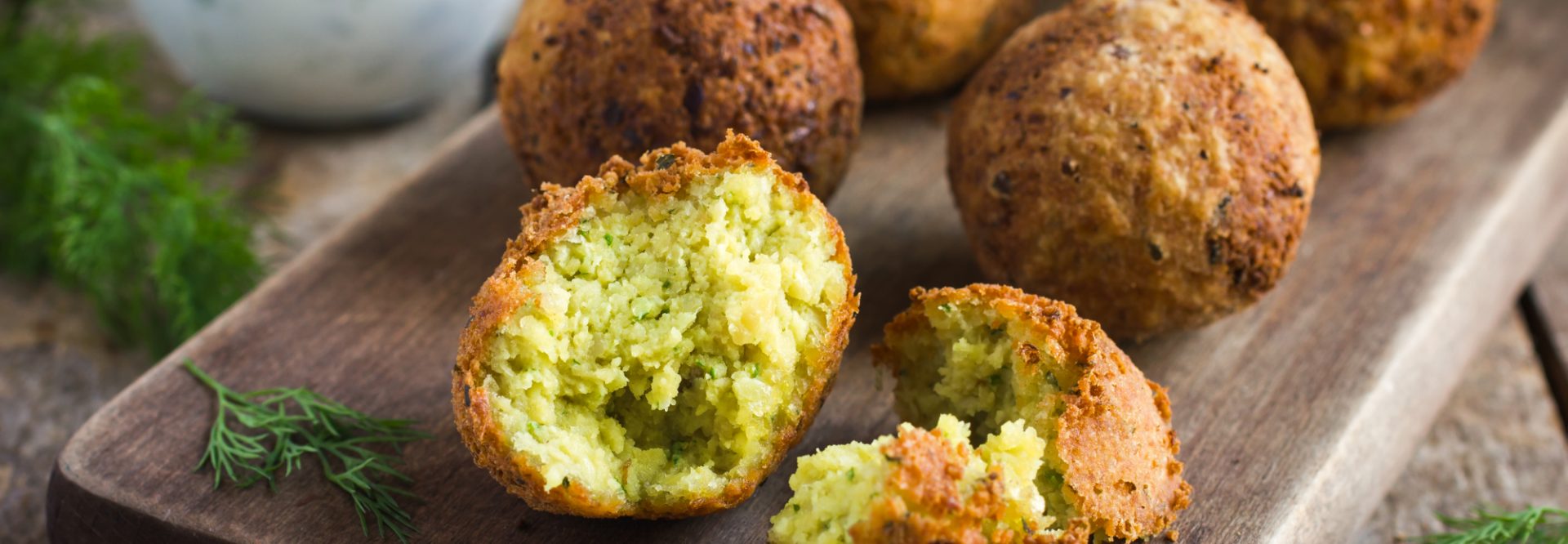 fresh vegetarian falafel  with tzatziki sauce,  selective focus