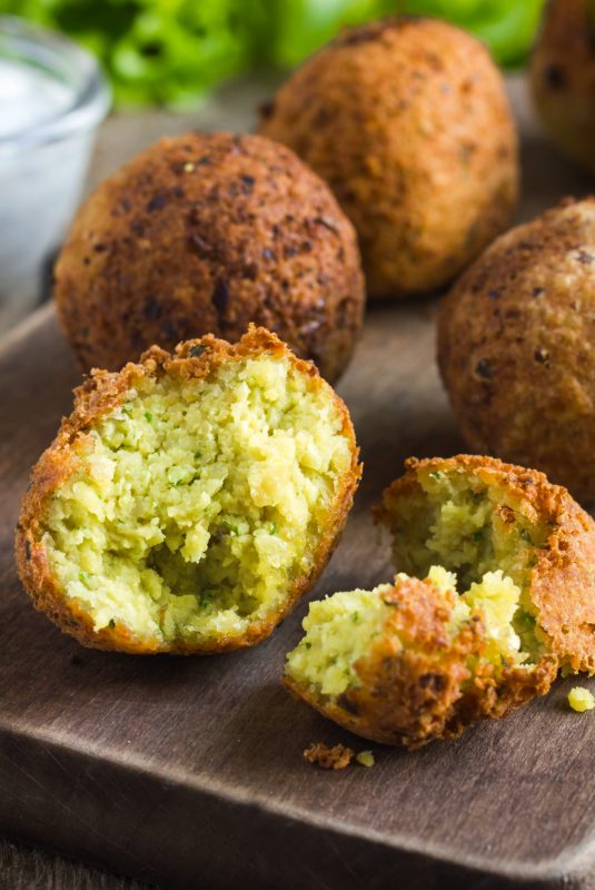 fresh vegetarian falafel  with tzatziki sauce,  selective focus
