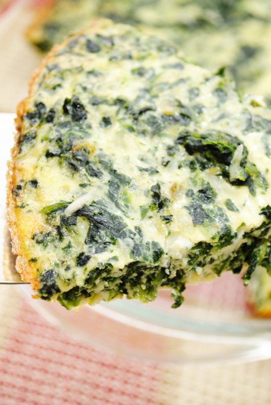 Close Up of a Serving of Spinach Quiche