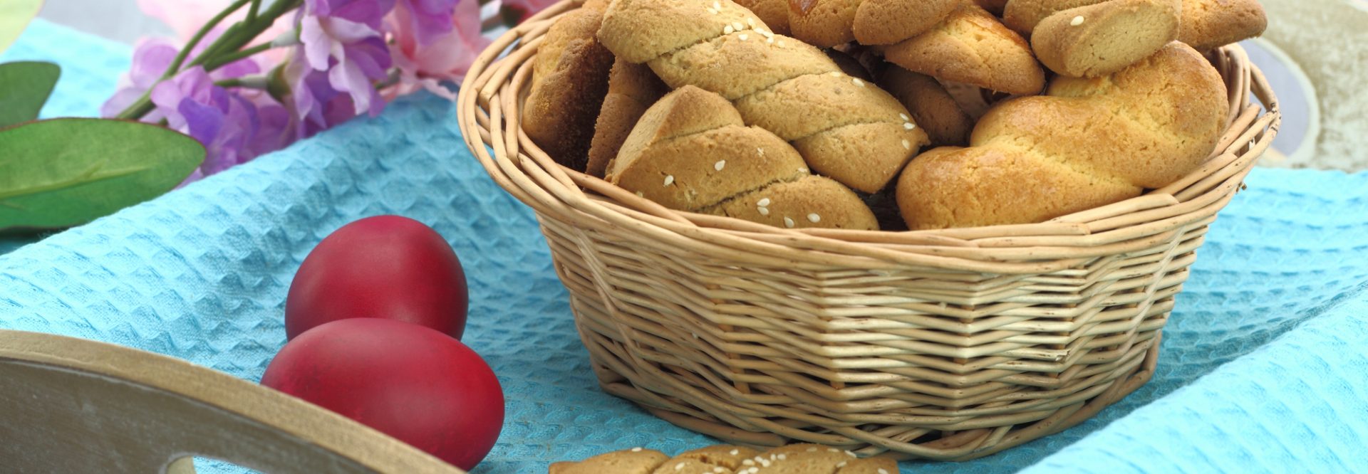 Butter shortbread biscuits and Easter egg on the table