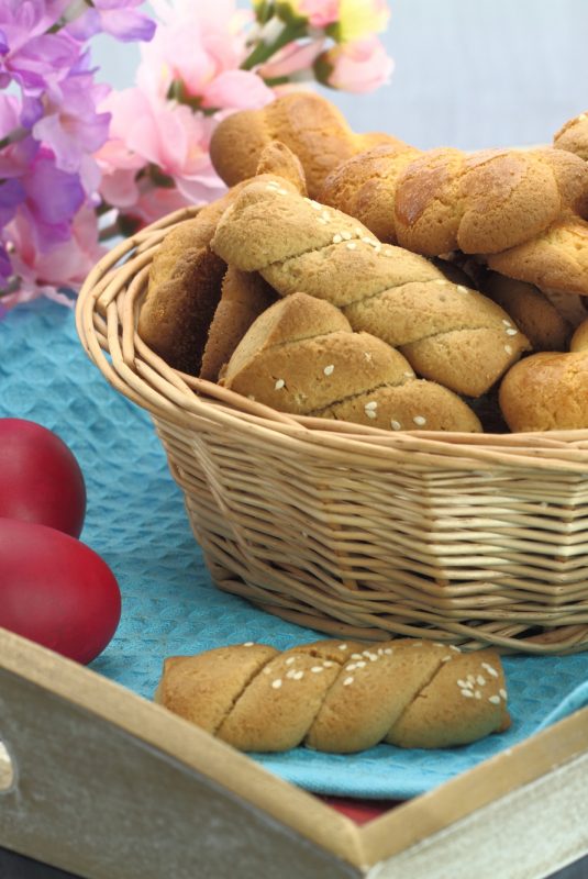 Butter shortbread biscuits and Easter egg on the table