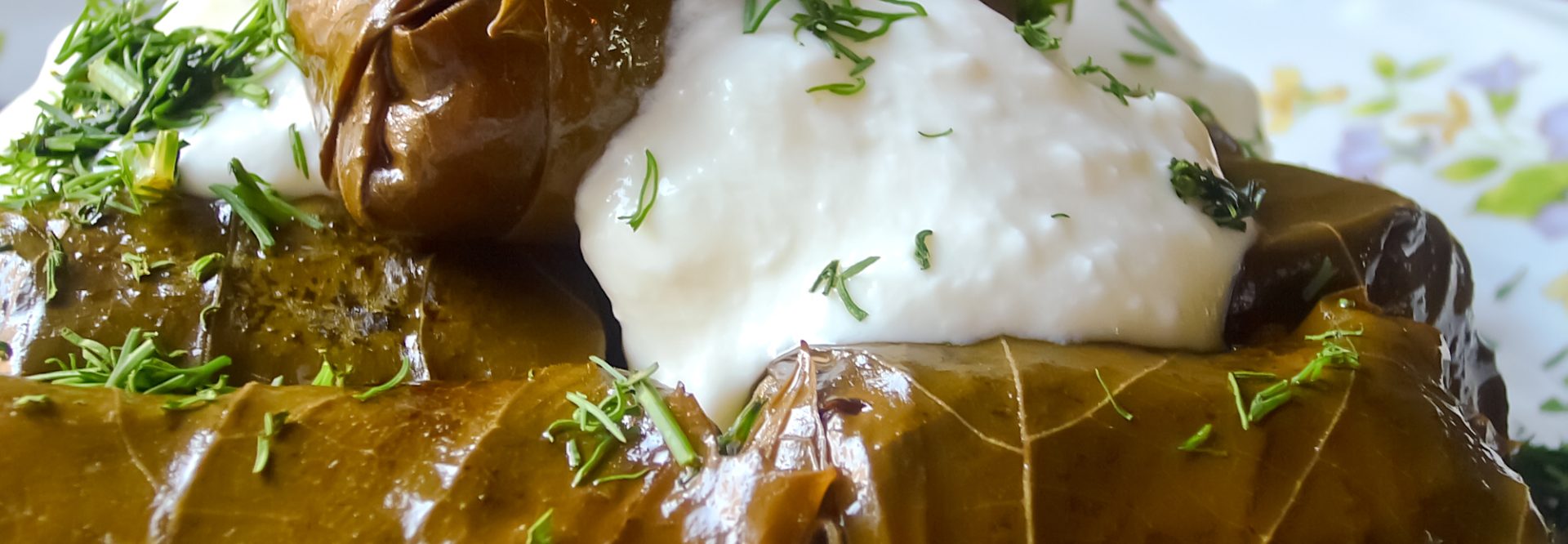 Vine leaves stuffed with rice, mushrooms and spices.
