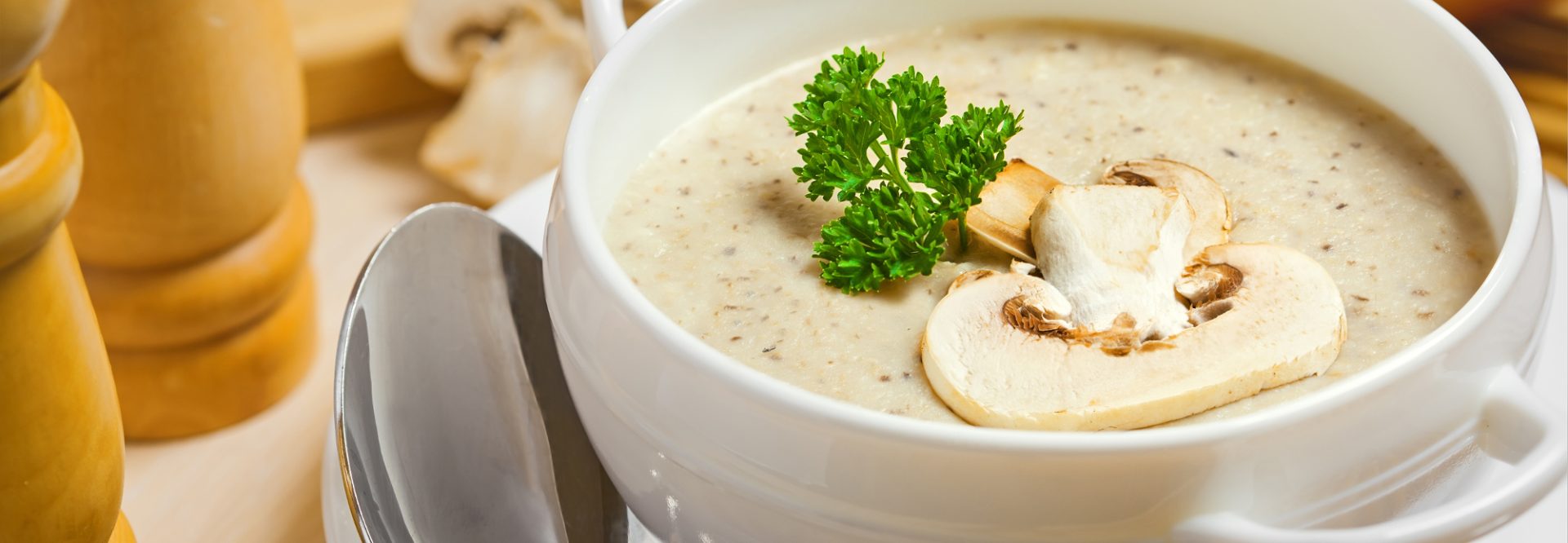 Mushroom cream soup on a table, food